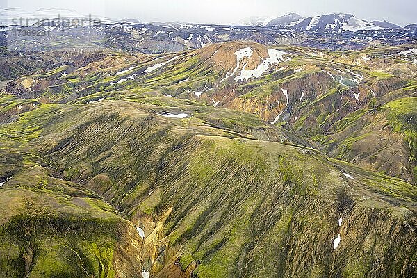 Flugaufnahme Landmannalaugar  Fjallabak Naturreservat  Suðurland  Island  Europa