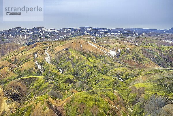 Flugaufnahme Landmannalaugar  Fjallabak Naturreservat  Suðurland  Island  Europa