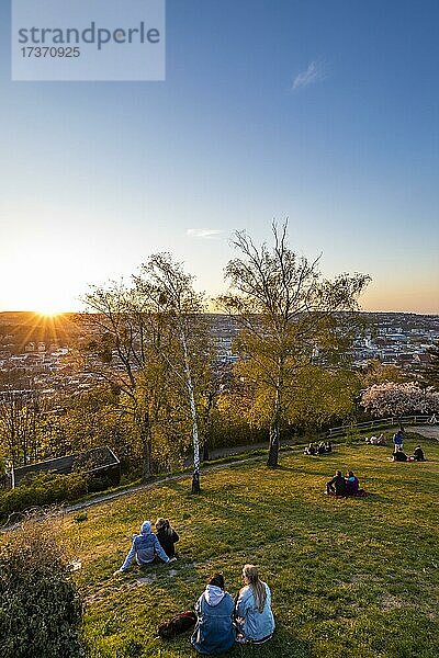 Menschen bei Sonnenuntergang im Weißenburgpark  Stadtansicht  Stuttgart  Baden-Württemberg  Deutschland  Europa