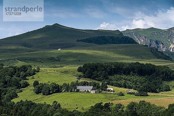 Bauernhof im Sancy-Massiv im Naturpark der Vulkane der Auvergne  Departement Puy de Dome  Auvergne-Rhone-Alpes  Frankreich  Europa