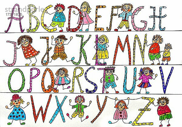 Naive Illustration  Strichmännchen  Buchstaben