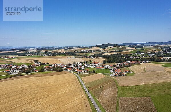 Drohnenaufnahme  Agrarlandschaft  Landwirtschaftliche Felder mit Bauernhöfe bei Schildorn im Innviertel  Oberösterreich  Österreich  Europa