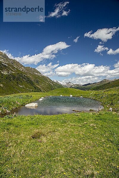 Kleiner Bergsee bei Tschuggen  Flüelapass  Graubünden  Schweiz  Europa