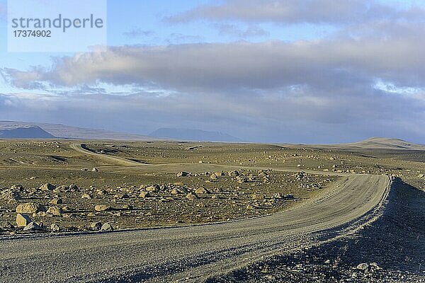 Piste Kjalvegur (F35) führt durch eine wüstenartige Hochebene  Suðurland  Island  Europa