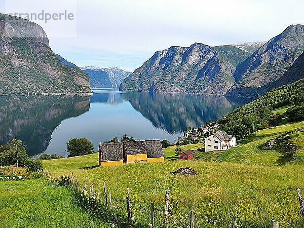 Blick auf den Aurlandsfjord  Norwegen  Europa