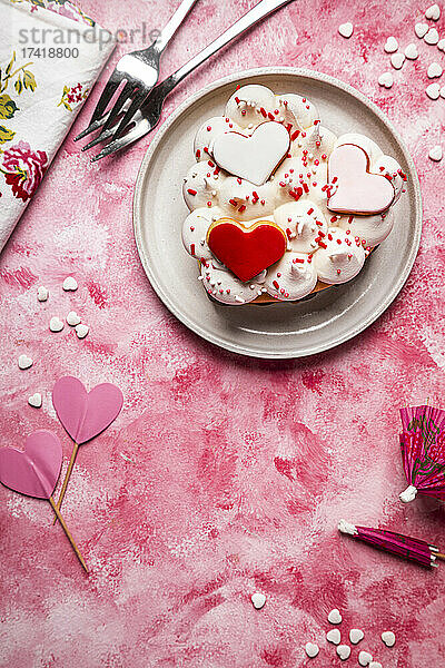 Plate with heart shaped cookie cake