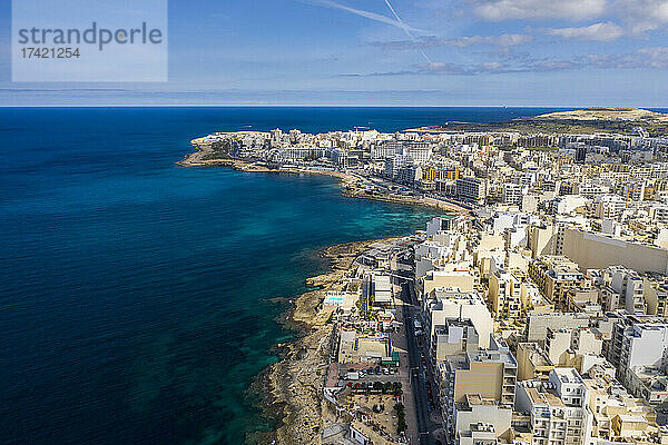 Malta  Nordregion  Saint Pauls Bay  Luftaufnahme der Küstenstadt