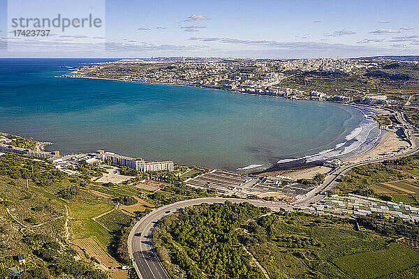 Malta  Nordregion  Mellieha  Luftaufnahme der Ghadira-Bucht