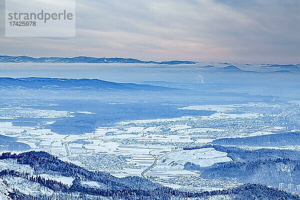 Ausblick vom Kandel über das Rheintal zu den Vogesen  im Winter  Feldberg  Schwarzwald  Baden-Württemberg  Deutschland  Europa