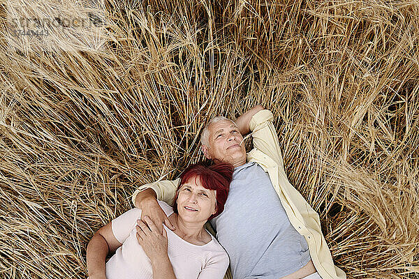 Älteres Paar entspannt sich auf dem Weizenfeld
