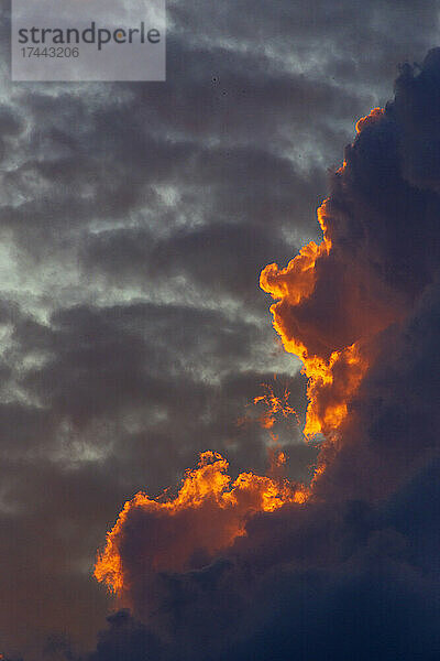 Graue Wolken  beleuchtet von der untergehenden Sonne