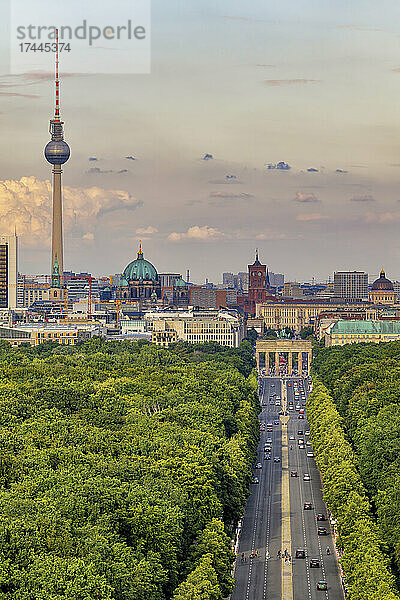 Deutschland  Berlin  Luftaufnahme des Tiergartens mit der Skyline der Stadt im Hintergrund