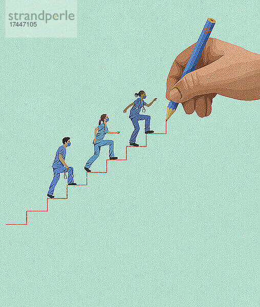 Hand zeichnet eine Treppe für junge Ärzte