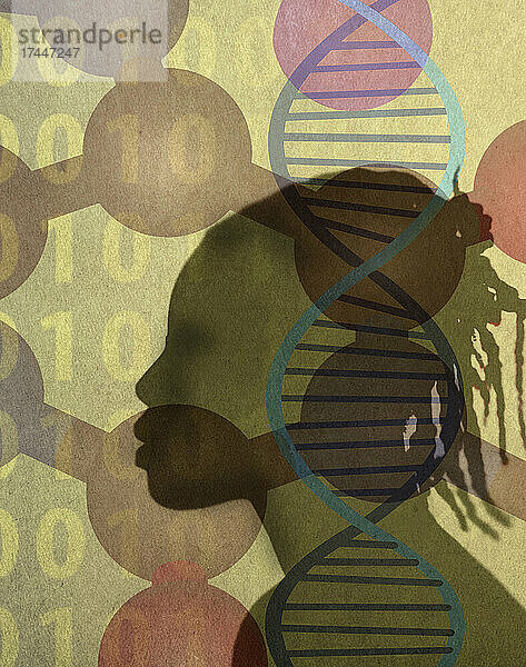 Profil einer afroamerikanischen Frau und DNA-Doppelhelix
