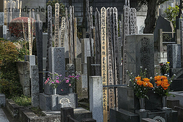 Traditioneller japanischer Friedhof am Stadtrand von Tokio