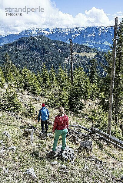 Wanderer in den Bayrischen Voralpen  Aschau im Chiemgau  Chiemgauer Alpen  Bayern  Deutschland  Europa