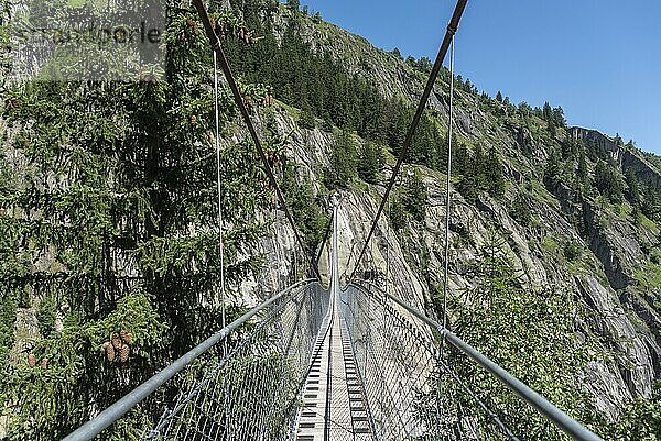 Aspi-Titter Hängebrücke zwischen Bellwald und Fieschertal  Wallis  Schweiz  Europa