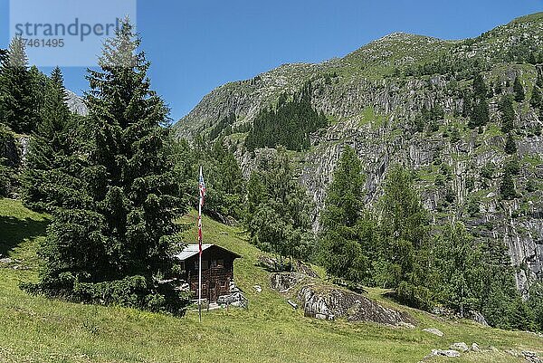 Berghütte zwischen Bellwald und Aspi-Titter Hängebrücke  Fieschertal  Wallis  Schweiz  Europa