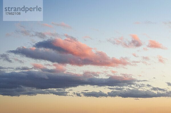 Rosa farbene Quellwolken zieren den abendllichen Himmel bei Sonnenuntergang