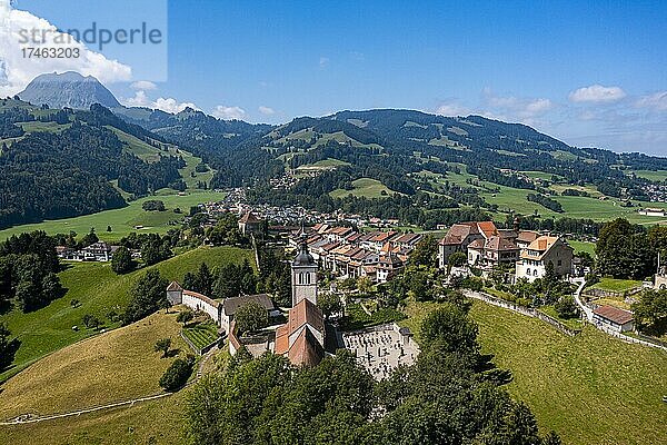 Luftaufnahme des Schlosses Gruyere  Freiburg  Schweiz  Europa