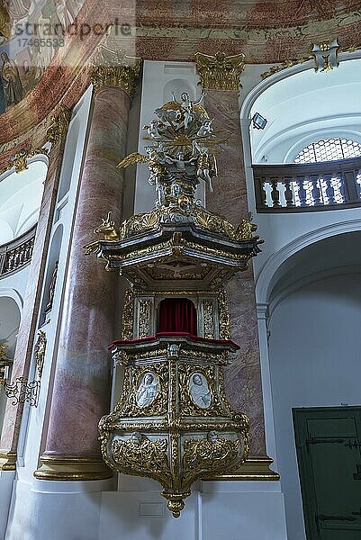 Kanzel der Dreifaltigkeitskirche Kappl  barocker Zentralbau  erbaut 1685?1689  Kappel  Waldsassen  Oberpfalz  Deutschland  Europa