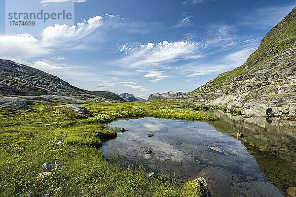 Hochebene mit kleinen Seen und Mooren  Gletschertal  Geirangerfjord  Geiranger  Møre og Romsdal  Vestland  Norwegen  Europa