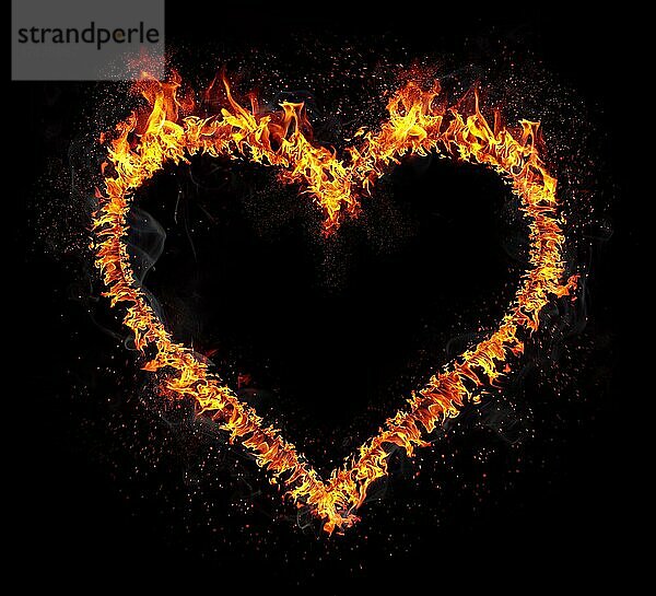 Flammendes Herz vorschwarzem Hintergrund. Liebe Symbol
