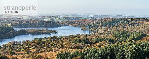 Panorama über das Burrator Reservoir von Sharpitor im Dartmoor Park  Devon  England  Großbritannien  Europa