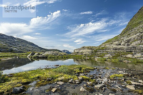 Hochebene mit kleinen Seen und Mooren  Gletschertal  Geirangerfjord  Geiranger  Møre og Romsdal  Vestland  Norwegen  Europa