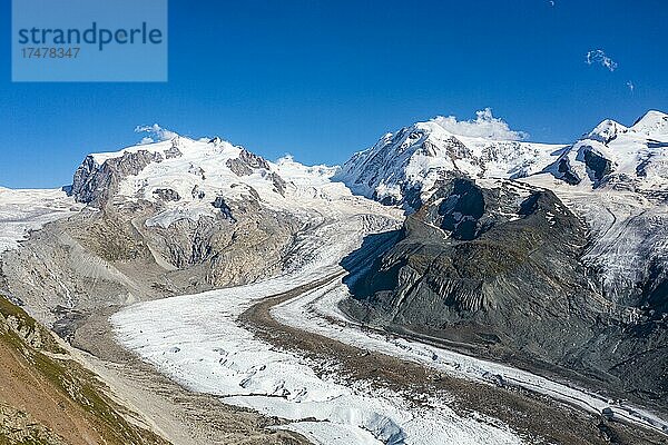 Berge und Gletscher in den Penninischen Alpen  Gornergrat  Zermatt  Schweiz  Europa