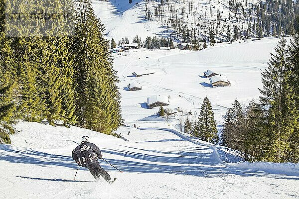 Zielhang der Grünseeabfahrt  Skigebiet Spitzingsee  Oberbayern  Deutschland  Europa