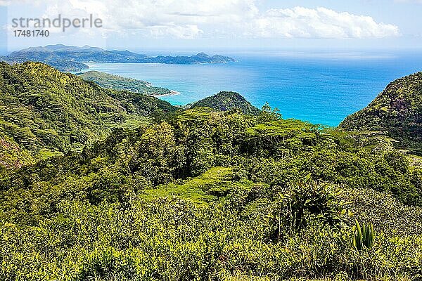 Blick von Mission Lodge auf Küste und Dschungel  Mahè  Seychellen  Mahe  Seychellen  Afrika