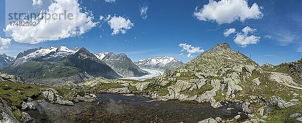 Kleiner Bergsee mit Bettmerhorn und dem Weltnaturerbe Aletschgletscher  Bettmeralp  Wallis  Schweiz  Europa
