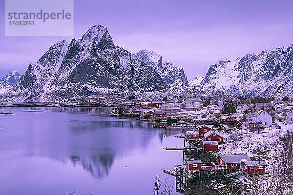Winterliche Lofoten  Landschaft  Reine  Nordland  Lofoten  Norwegen  Europa