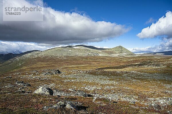 Herbstliche Fjälllandschaft  Sarek Nationalpark  Laponia  Lappland  Schweden  Europa