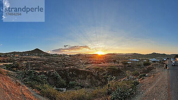 Landschaft  Sonnenuntergang  Panorama  Yirgalem  Äthiopien  Afrika