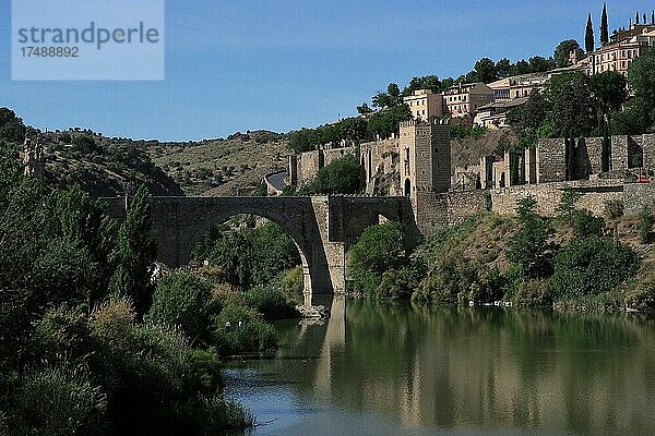 Stadtansicht von Toledo mit Puente de San Martín  Brücke über den Tajo in Toledo  Castilla-La Mancha  Spanien  Europa