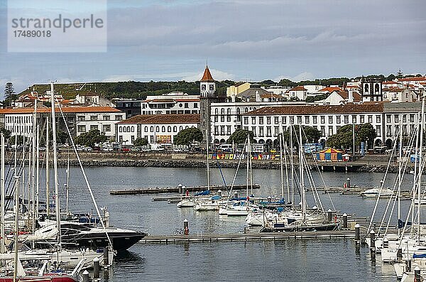 Blick über den Jachthafen und der Promenade von Ponta Delgada  Insel Sao Miguel  Azoren  Portugal  Europa