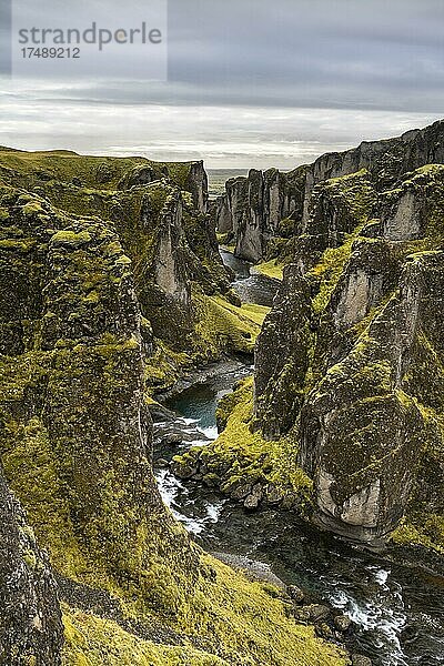 Fjaðrárgljúfur Canyon  Fjadrargljufur  tiefe Schlucht  bei Kirkjubæjarklaustur  Südisland  Island  Europa