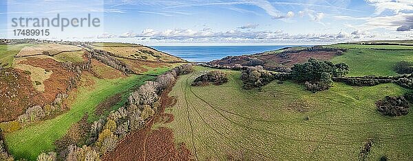 Panorama über Farmlands und Man Sands  Brixham  Kingswear  Devon  England  Großbritannien  Europa