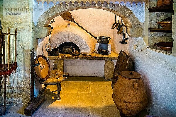 Küche  Historisches Folklore-Museum  Dorf Gavalochori mit seinem ursprünglichen Charakter  Kreta  Gavalochori  Kreta  Griechenland  Europa