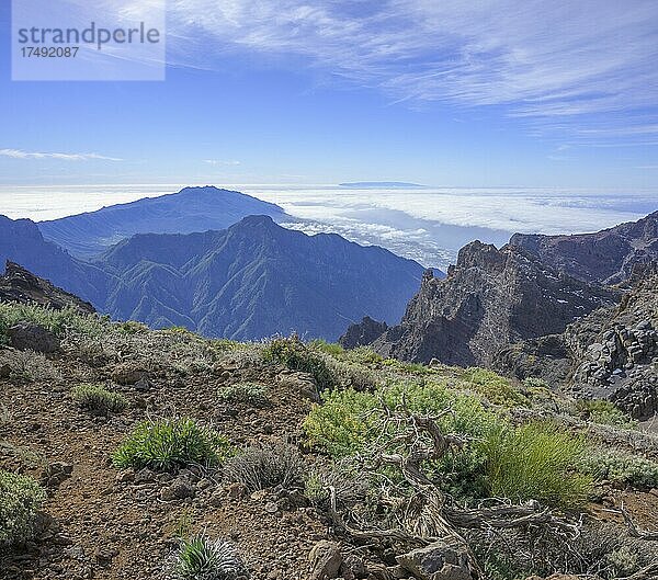 Blick vom Roque de los Muchachos  Garafía  La Palma  Spanien  Europa