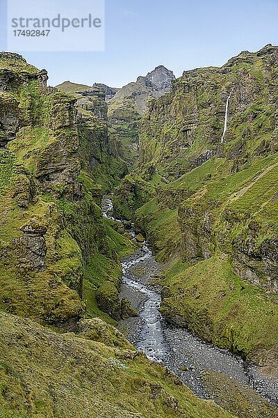 Berglandschaft mit Schlucht  Fluss im Múlagljúfur Canyon  Sudurland  Island  Europa