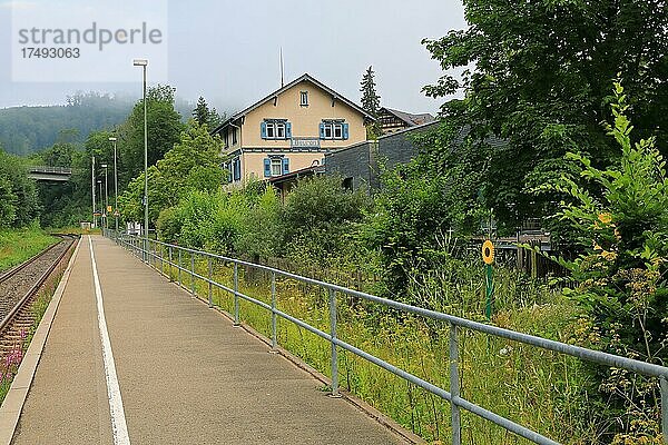 Haus der Natur  Bahnhof  Bahngleise  Hausen im Tal  Naturpark Obere Donau  Baden-Württemberg  Deutschland  Europa