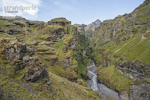 Berglandschaft mit Schlucht  Fluss im Múlagljúfur Canyon  Sudurland  Island  Europa