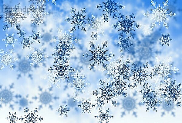 Illustration von blauen Schneeflocken auf weißem Hintergrund