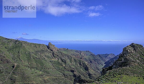 Blick in den Barranco del Cabrito links der Teide  Wanderung Palmental  Degollada de Peraza  La Gomera  Spanien  Europa