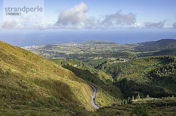 Bergstraße zum Lagoa do Fogo und zum Gipfel des Pico Barrosa  Insel Sao Miguel  Azoren  Portugal  Europa