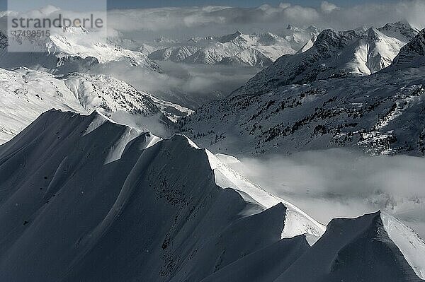 Gipfelgrat der Höferspitze mit Bergen im Nebel Baad  Kleinwalsertal  Vorarlberg  Österreich  Europa