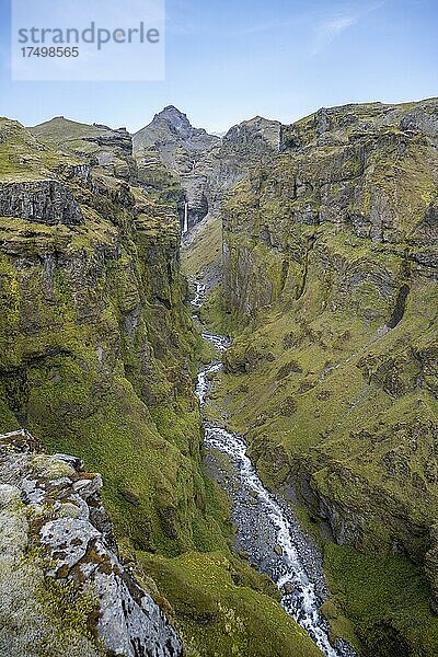 Berglandschaft mit Schlucht  Fluss im Múlagljúfur Canyon  Sudurland  Island  Europa